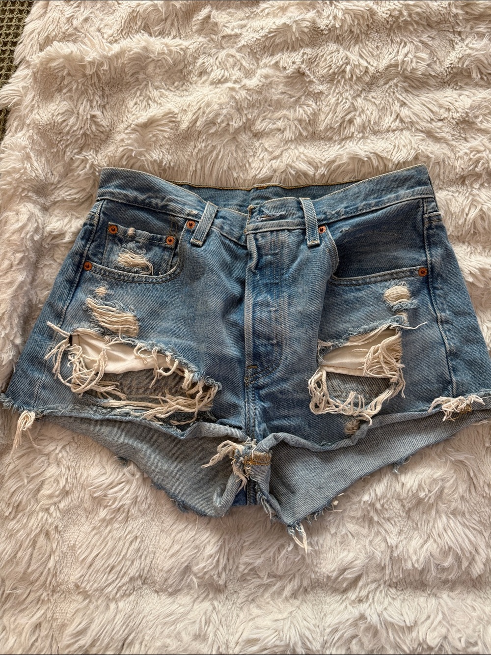 Levi's Distressed Light Blue Cutoff Jean Shorts W28